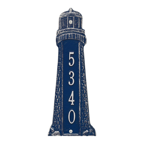 Small Lighthouse Vertical House Number Plaque - Dark Blue & White