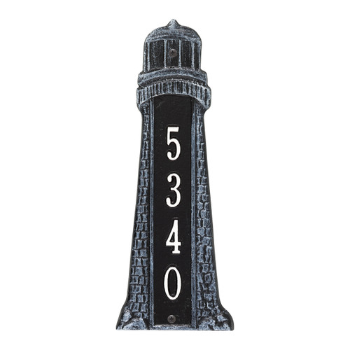 Small Lighthouse Vertical House Number Plaque - Indigo & White