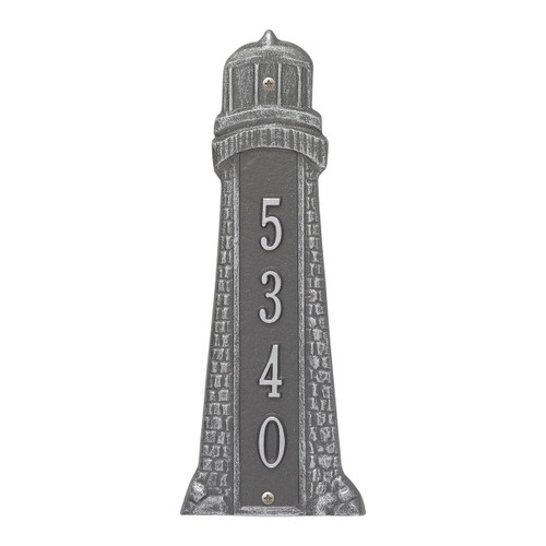 Small Lighthouse Vertical House Number Plaque - Pewter Silver