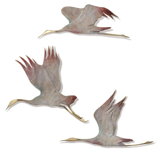 Soaring Crane Wall Plaques - Set of 3