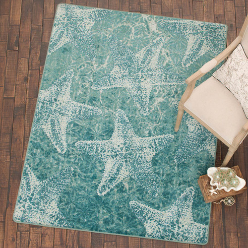 Starfish Medley Aqua Rug - 8 x 11