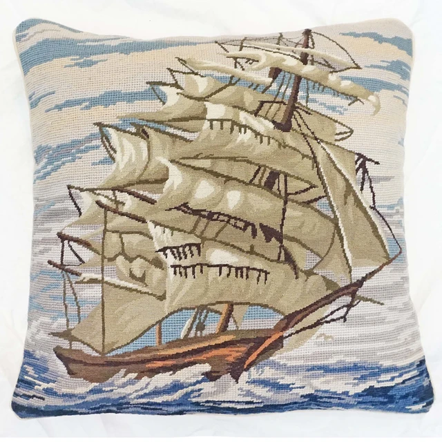 Tail Ship Mixed Stitch Pillow