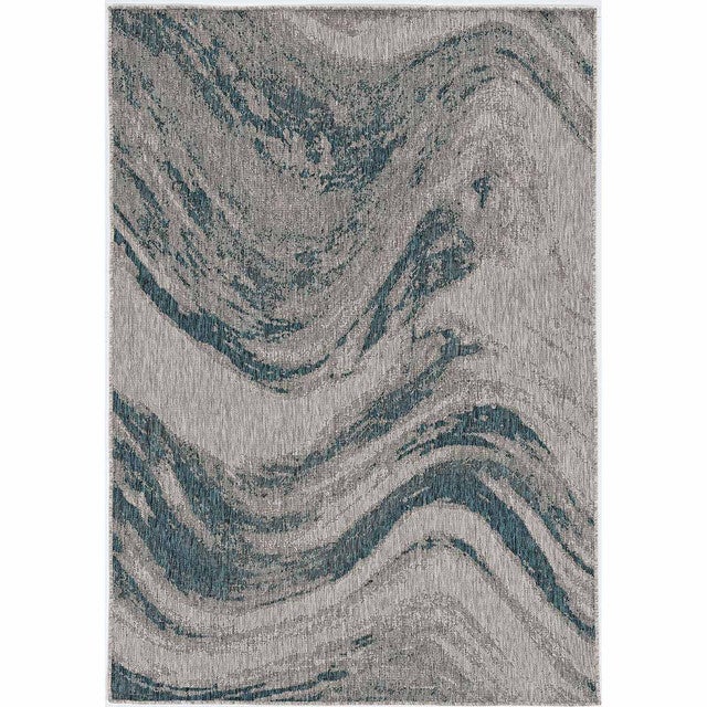 Negril Gray & Teal Indoor/Outdoor Rug - 3 x 4