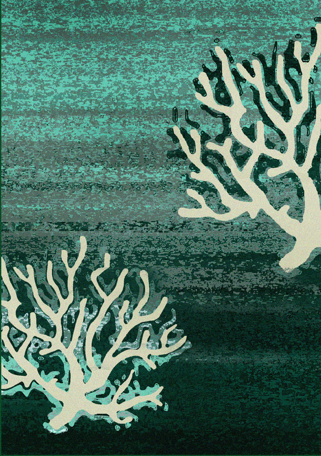 Aqua Coral Pattern Rug - 3 x 4