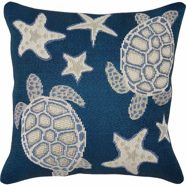 Aruba Turtle & Shells Accent Pillow - Navy - OUT OF STOCK UNTIL 10/29/2025