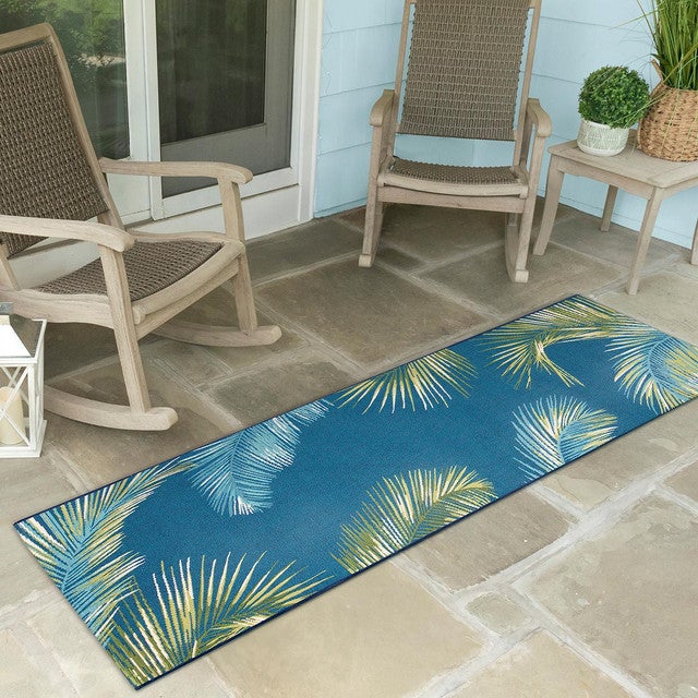 Paia Palms Navy Indoor/Outdoor Rug - 2 x 8