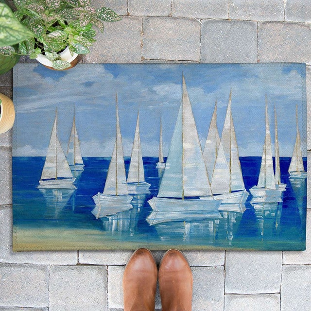 White Sailboats Outdoor Doormat