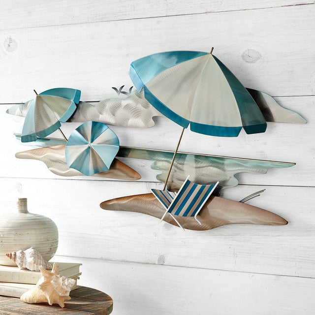 Blue Beach Scene Metal Wall Art