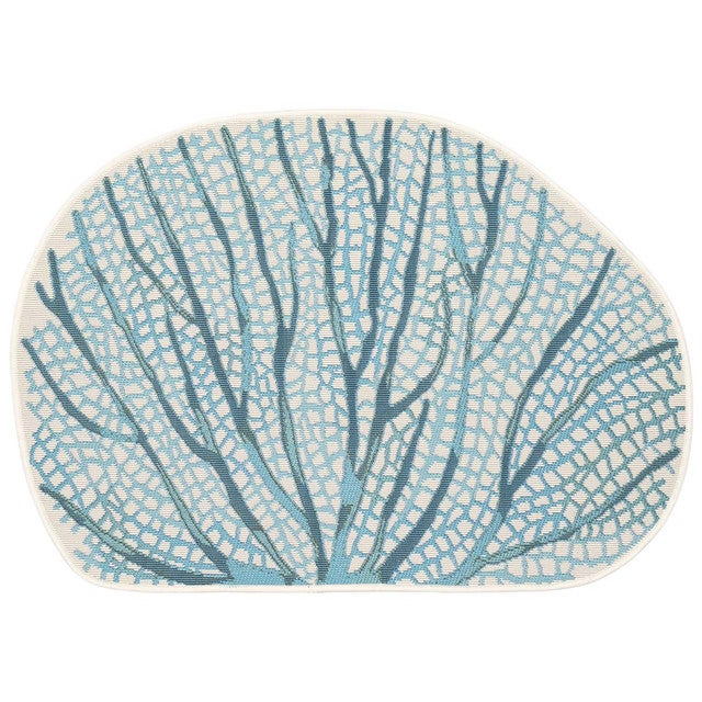 Coral Fan Aqua Indoor/Outdoor Rug - 3 x 3 Oval - OUT OF STOCK
