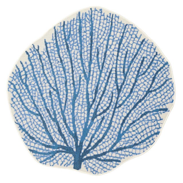 Coral Fan Navy Indoor/Outdoor Rug - 3 x 3 - OUT OF STOCK