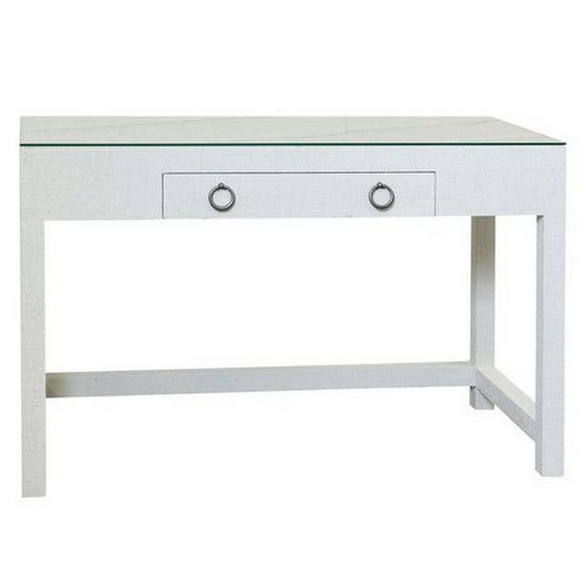 Ivory gray Raffia Glass Top Desk