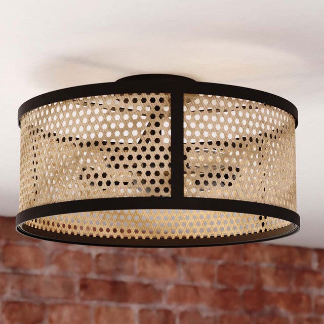 Rattan Cane Semi-Flush Mount Light