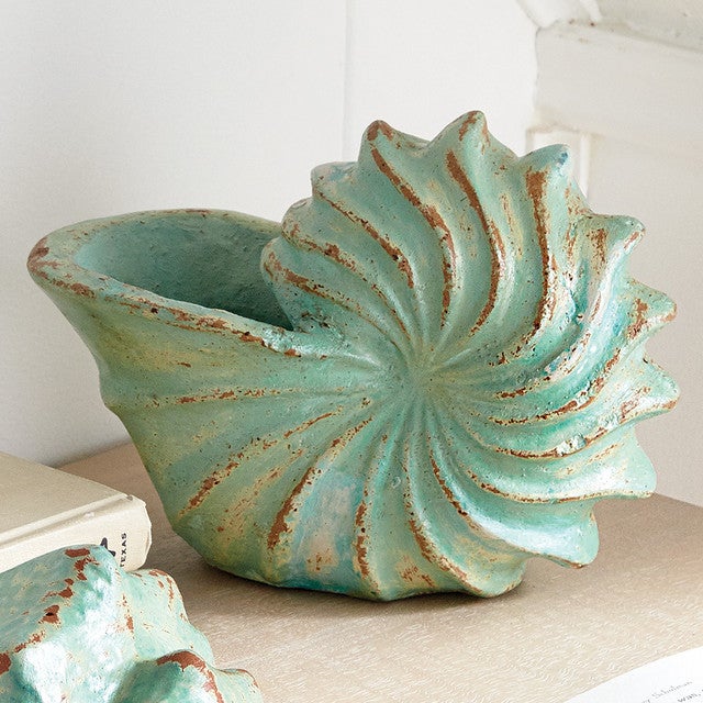 Clay Pottery Nautilus Shell Planter / Sculpture