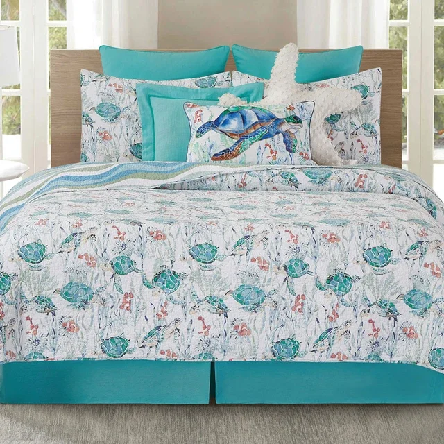 Sea Turtle Garden Quilt Bed Set - Full/Queen - OVERSTOCK