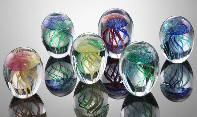 Glowing Colorful Jellyfish Mini Art Glass - Set of 5