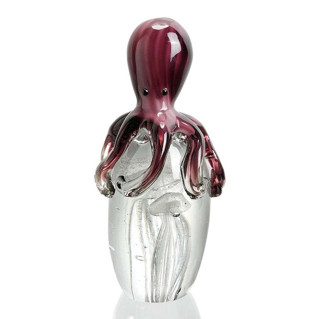 Octopus Atop Jellyfish Art Glass - Maroon