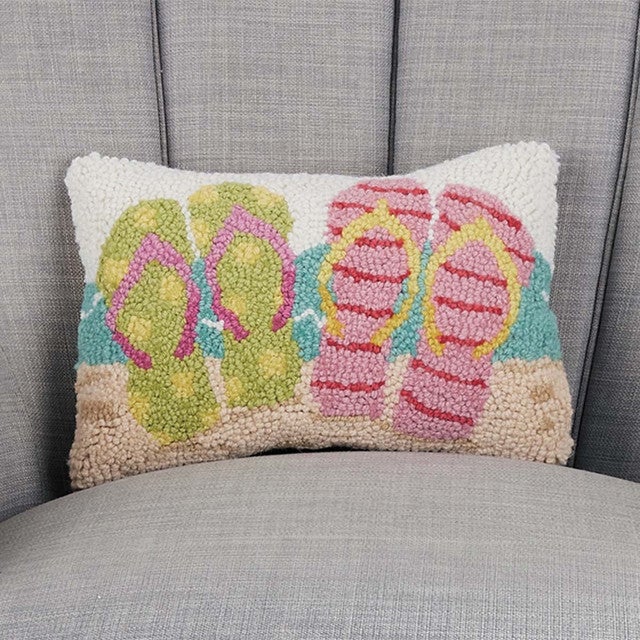 Beach Flip Flops Hooked Pillow