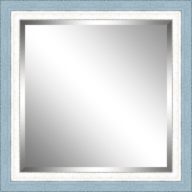 Beveled Sky Blue and White Framed Mirror