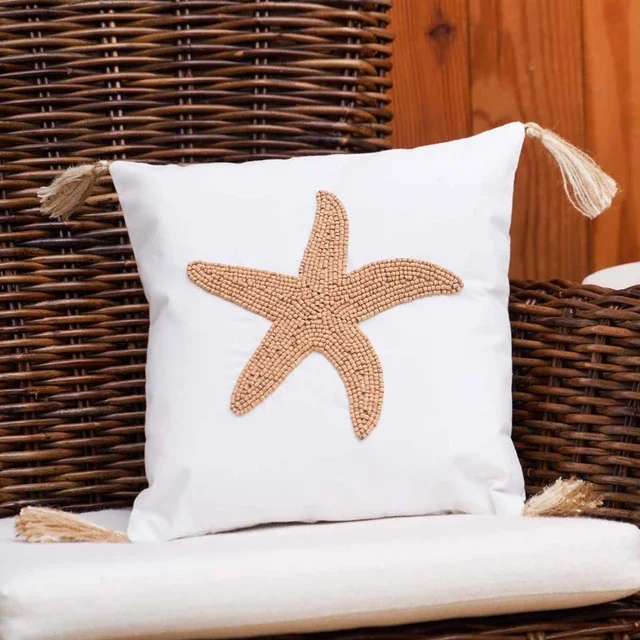 Wood Starfish Beaded Pillow