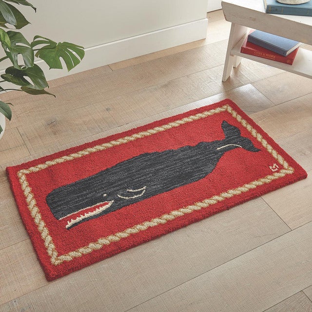 Black Whale Hooked Wool Accent Rug