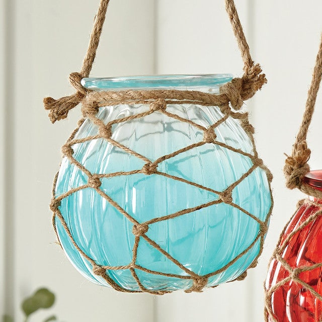 Coastal Blue Hanging Glass Jar