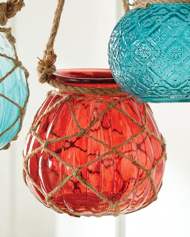 Coastal Red Hanging Glass Jar - SALE