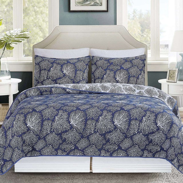 Coral Dreams Jacquard Coverlet Set - Full/Queen