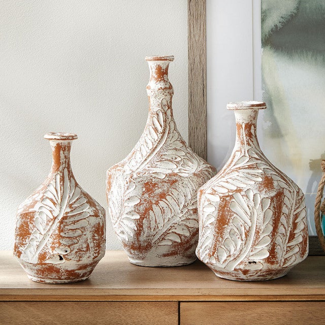 Terracotta Leaf Vases - Set of 3