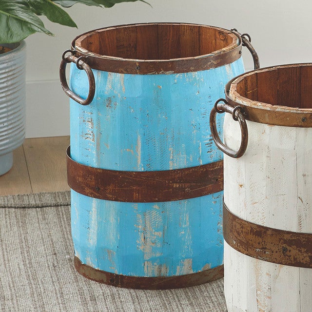 Coastal Blue-Washed Wood Bucket