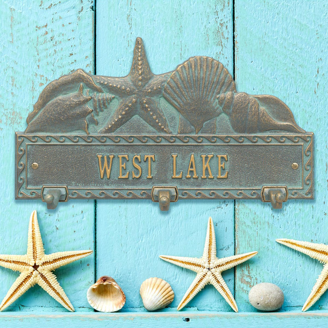Bronze and Verdigris Personalized Sea Shell Hook Plaque