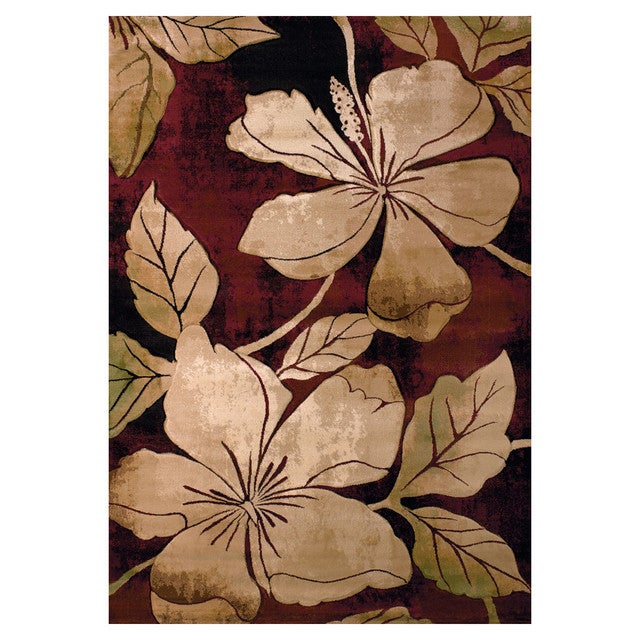 Hibiscus Flower Burgundy Rug Collection