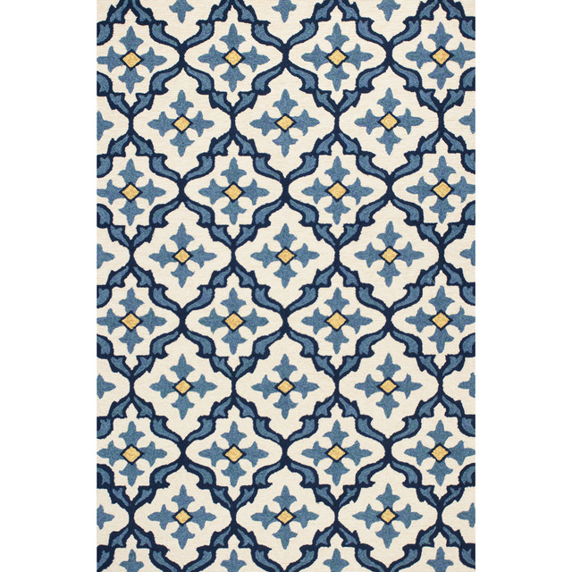 Harbor Ivory and Blue Mosaic Indoor/Outdoor Rug - 2 x 3