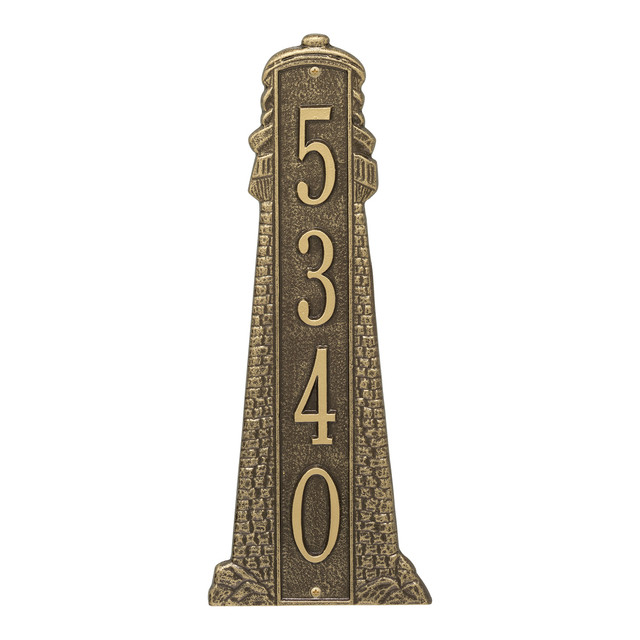 Large Lighthouse Vertical House Number Plaque - Antique Bronze