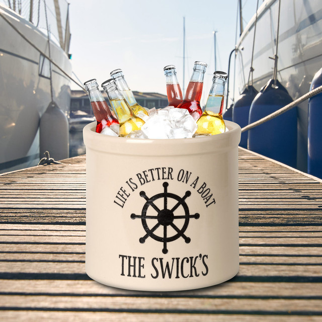 Life Is Better On A Boat Personalized Crock - Black