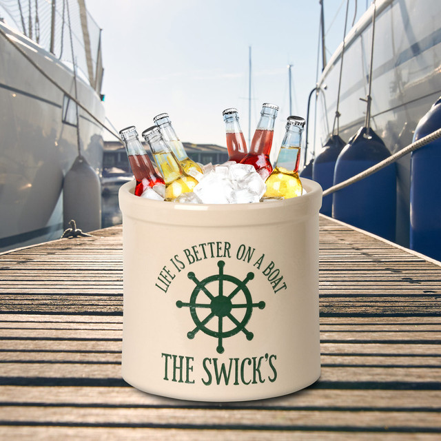 Life Is Better On A Boat Personalized Crock - Green