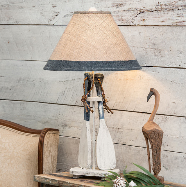Navy Paddles & Rope Table Lamp with Burlap Shade