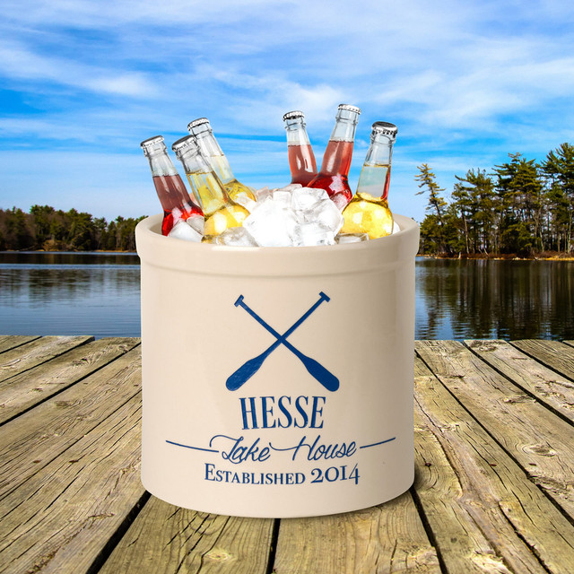 Oar Lake House Personalized Crock - Dark Blue