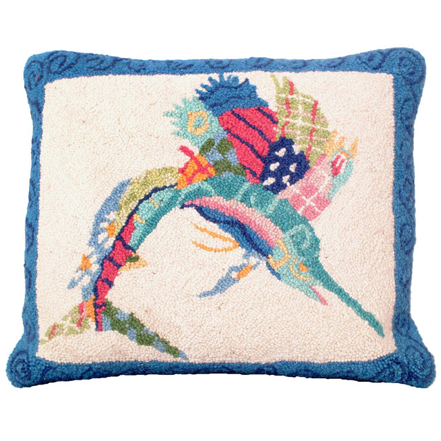 Patchwork Swordfish Hooked Wool Pillow