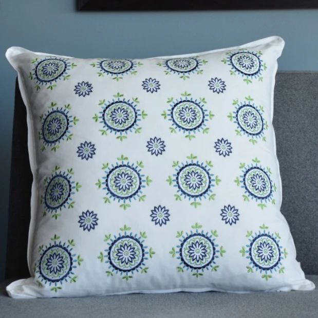 Santa Monica Square Pillow - All Over Medallion Embroidery