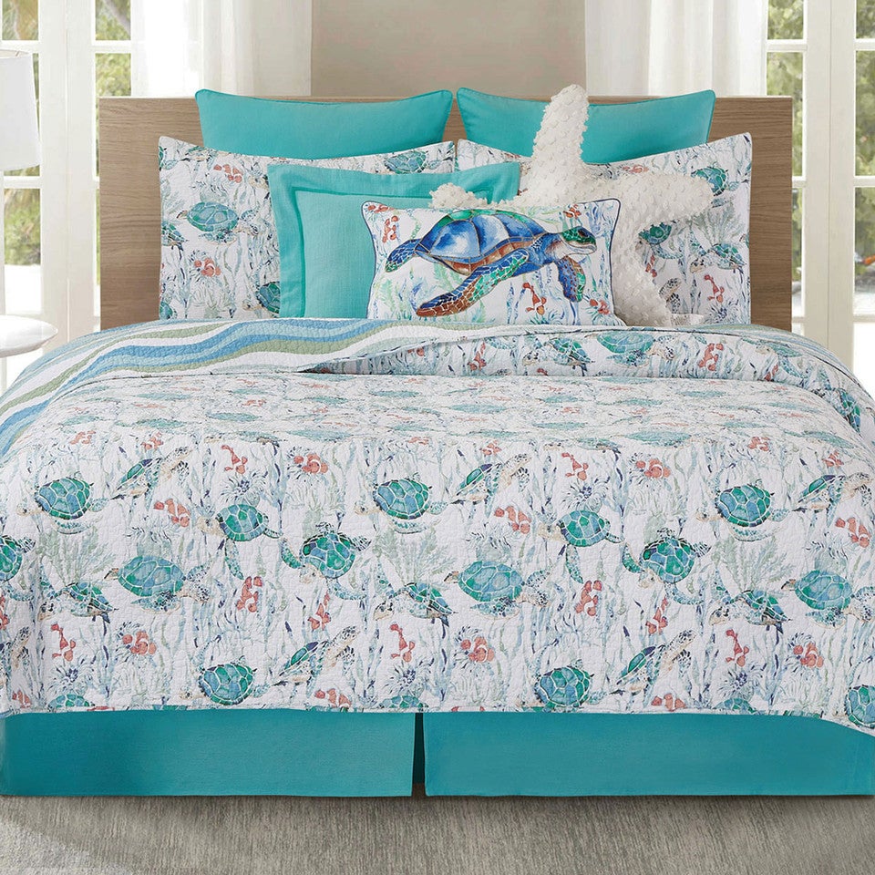 Sea Turtle Garden Quilt Bed Set King Bella Coastal Decor Media 